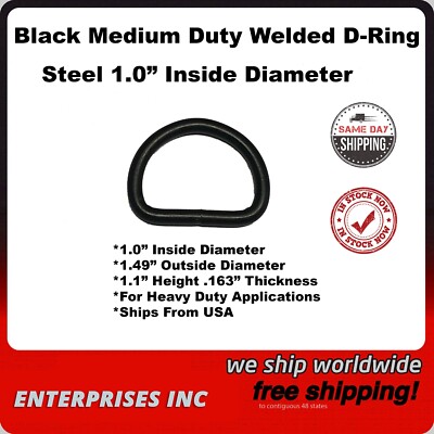 Dee Rings D-Ring 1.00'' Inside Diameter Black Steel Welded Medium Duty USA SELLER
