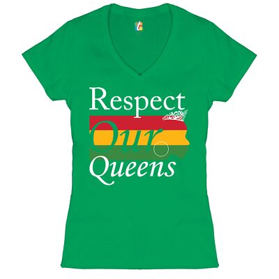 Respect Our Queens Women's V-Neck T-shirt Black Girl Magic Afro Women Tee