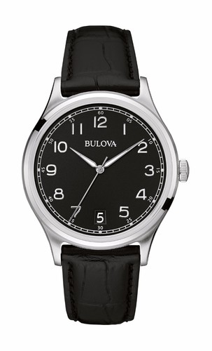 Bulova Men39s 96B233 Classic Collection Quartz Black Dial Leather Strap Watch
