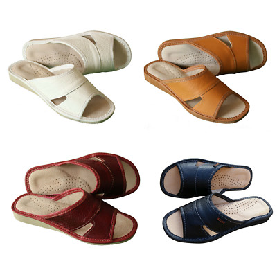 Damen 100% Naturleder Hausschuhe Pantoletten Slipper offene Sandalen Pantoletten Größe 3-8