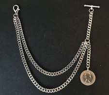 Albert pocket watch chain with an ER II Shilling fob,silver colour 4 sizes