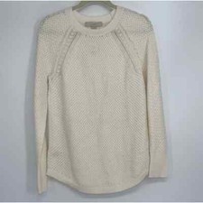 LOFT CREAM BRAIDED DESIGN COTTON WOOL BLEND PULLOVER SWEATER TOP MEDIUM