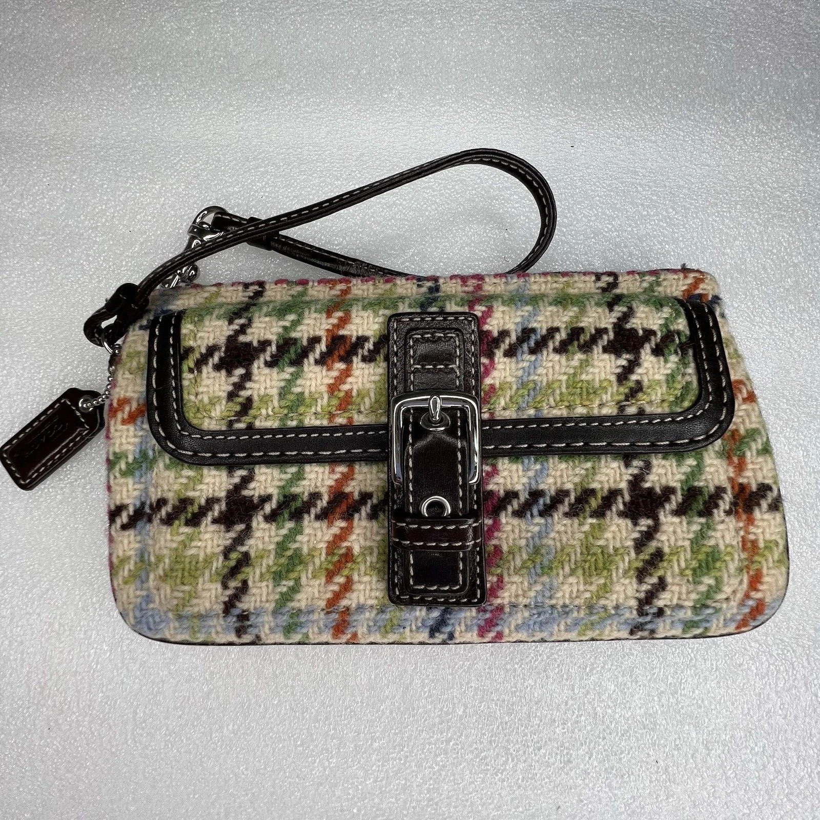 Coach Borsa da Polso Lana Spina di Pesce Multicolore Fodera Rosa Caldo