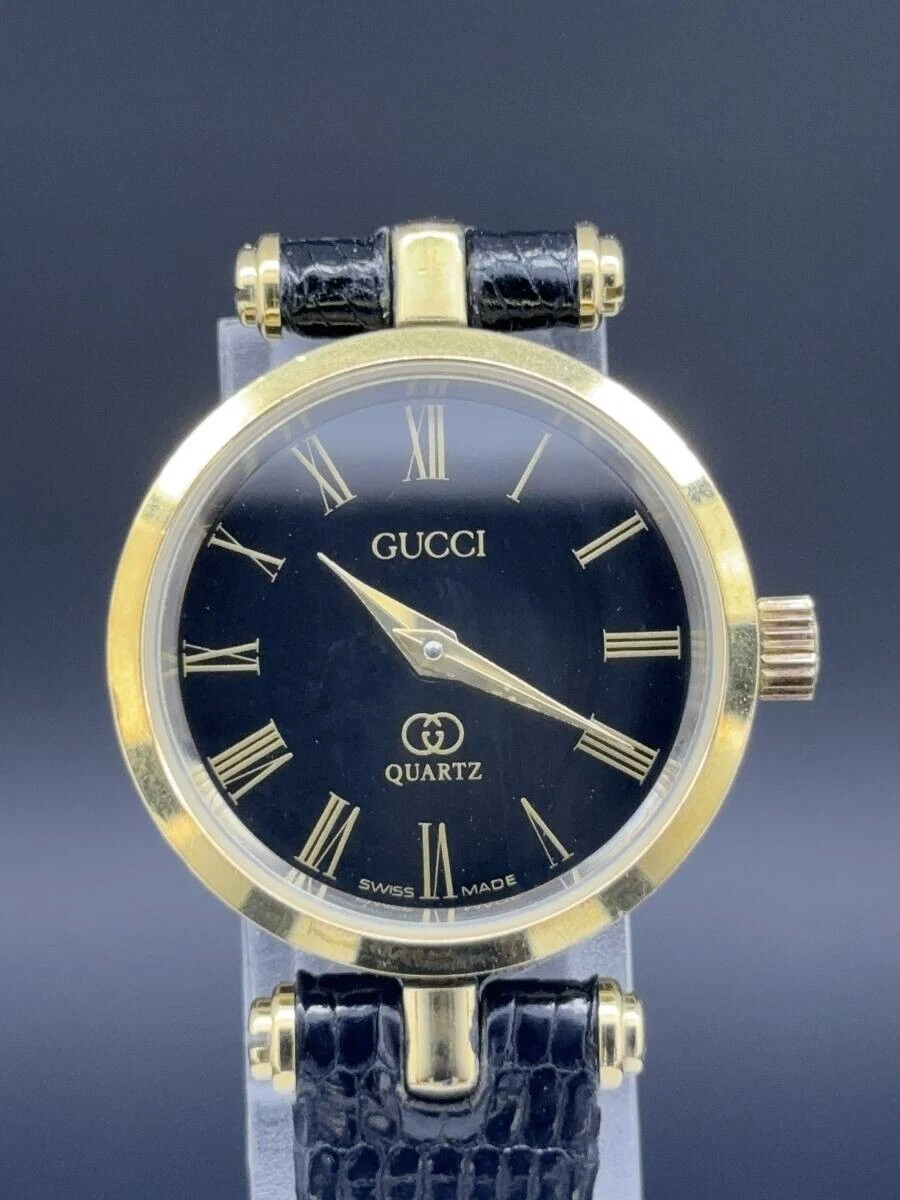 [Exc+5] Montre Femme Gucci 2000L Cadran Noir Quartz Occasion Fonctionne Du Japon