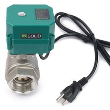 U. S. Solid Motorized Ball Valve w/ US Plug 1 1/2in SS AC 110V NC Green Casing