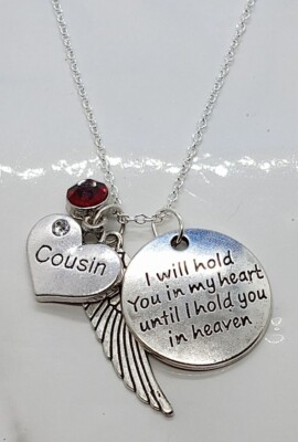 ''I will hold you in my heart...'' Memorial Necklace for Cousin Sympathy Loss 