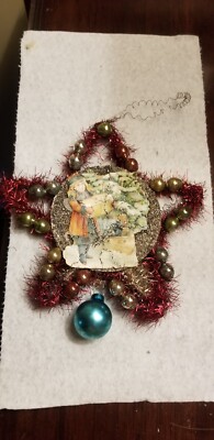 VINTAGE SCRAP TINSEL MERCURY GLASS BEADED STAR CHRISTMAS ORNAMENT | eBay