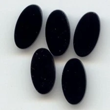 12 VINTAGE GLASS JET BLACK 18x9mm. OVAL CABOCHON PLAQUES 3592