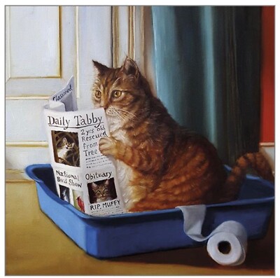 Kätzchen Thron ~ von Lucia Heffernan ~ leere Grußkarte Katze liest auf Wurf