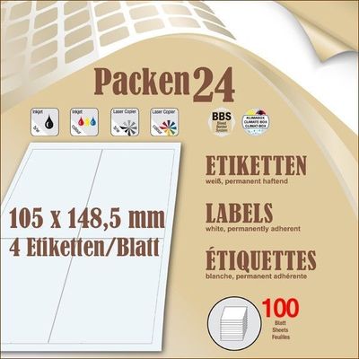 Schachtel(n) á 100 Blatt Packen24 Etiketten 105x148,4 mm selbstklebend A4