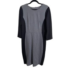 Talbots Career Dress Gray Black Illusion Shift 3/4 Sleeve Ponte Dress