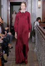 VALENTINO RUNWAY TIE NECK FLORAL EMBELLISHED COLLAR LONG RED GOWN IT 38