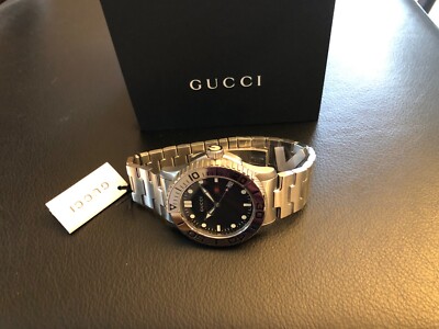 $1150 Authentic GUCCI Men's BLACK 44mm Polished Stainless Steel