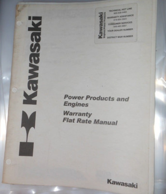 OEM Kawasaki Power Products and Engines, Warranty Flat Rate Manual 99960-0108-02