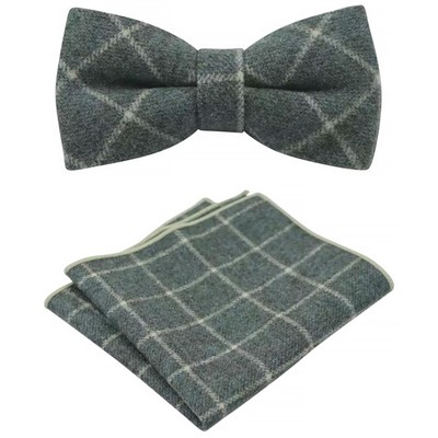 Green Checked Mens Tie and Pocket Square Set