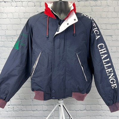 Vintage 90s Nautica Challenge J-Class Hooded Jacket Blue Sailing Sailor L Large