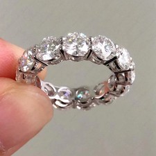 5.44 Ct Round White Natural Diamond Eternity Band Ring In 14K White Gold Size 5