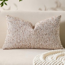Decorative Lumbar Pillow Cover 12x20 Beige Striped Soft Wool Lumbar Throw Pillow
