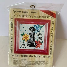 Vintage Vogart Crafts Crewel Creative Mini Stitchery Kit "Telephone" #1046G NEWa
