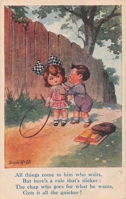 POSTKARTE DONALD MCGILL KINDER THEMA ALLES KOMMT ZU DEM DER WARTET