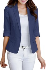Womens Summer Linen Blazer Lightweight 3/4 Sleeve Casual Work Jacket