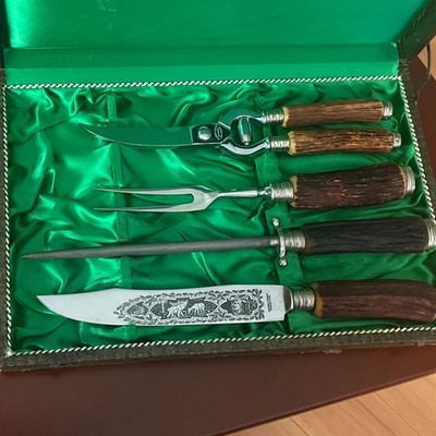 J.A. Henckels Solingen Germany 4-Piece Carving Set Stag-Style Handles