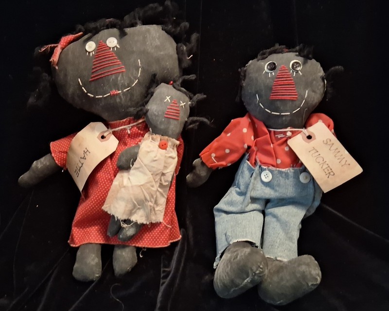 Vintage Black Folk Art Cloth Doll Family - Momma, Daddy And Baby, Approx 11"