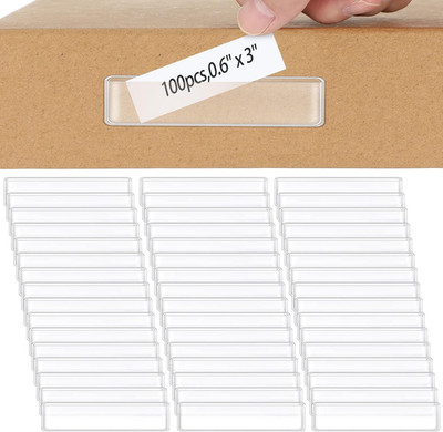 100 Pcs Label Holders Adhesive Nameplate Pockets Storage Bin Labels Index Card H