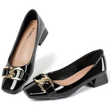 Women's Low Chunky Block Heel Pumps Square Toe Dress Shoes Heel Office Lady S...