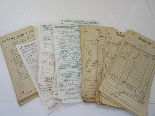 Lot of Old Vintage 1962 Coca Cola Canada Dry Polar Ice Cream Sussex Receipts