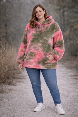 Womens Sherpa TyeDye Hoodie 2XL  Plus Size Pink/Olive