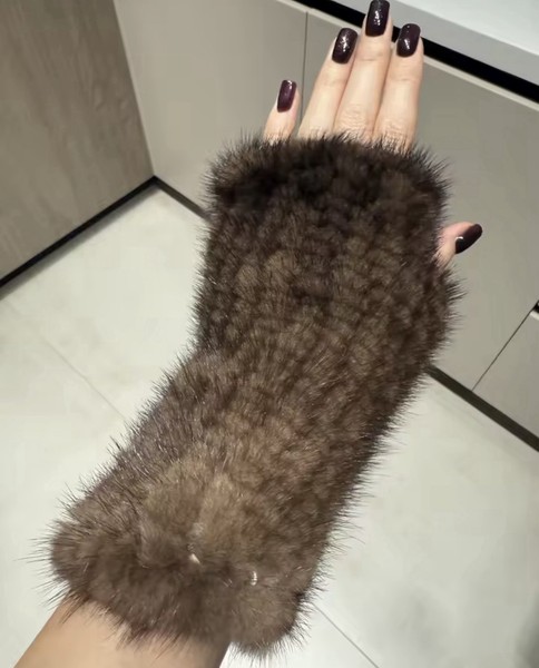 Mitones Guantes Piel Visón Tricotados