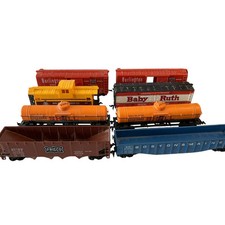 Lot of 8 RR Cars: Shell Tankers, Box, Caboose, Baby Ruth