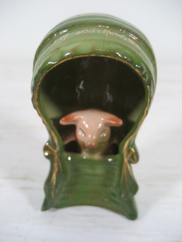 ANTIQUE GERMANY PORCELAIN FAIRING PIG "SOUVENIOR OF HARTFORD, CT."