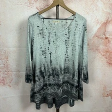 ONE WORLD boho artisan knit top size XL artsy global ombre tribal lagenlook