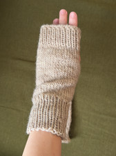 Hand Knit 100 Wool Hand Warmers Fingerless Gloves Solid Latte Color Handwarmers