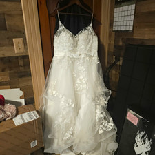 Casablanca Bridal Ivory Lace Tulle A-Line V-Neck Sleeveless Button Back Gown