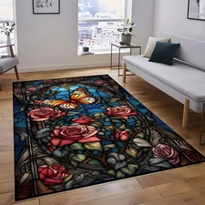 Enchanted Forest Rabbit & Sunflower Area Rug | Nature Mystic Decor