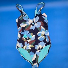 Athleta Seychelles One Piece Swimsuit Floral Navy Blue Tall Large NWT 986170