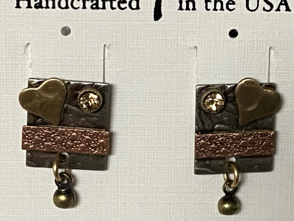 Novos Brincos de Prata Floresta Cobre Bronze Coração Aço Cirúrgico Artesanal - Imagem 2 de 4