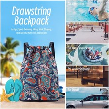 Drawstring Backpack Bag, Waterproof Draw String Back Sack with Zipper Pocket, Gy