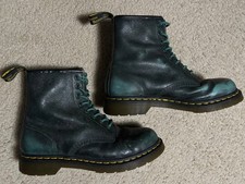 Dr. Martens GREEN BOOTS Leather RUB-OFF Mens Sz 9 Womens Sz 10, combat 1460 rare