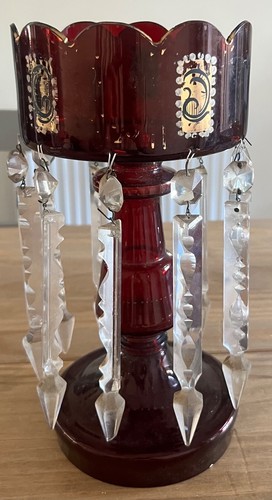 Superb Large Victorian Cranberry Glass Lustre - 35.5cm Tall - Picture 2 of 6