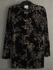 Jbs Ltd Vintage Inspired Black Mandarin Velvet Jacket/blazer Gold Accents Sz M