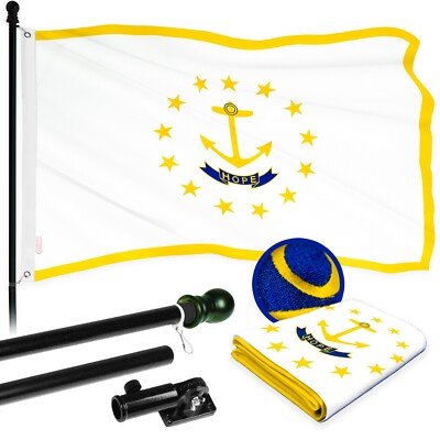 G128 6ft Aluminum Flagpole (Black) & Rhode Island Flag Embroidered 3x5ft