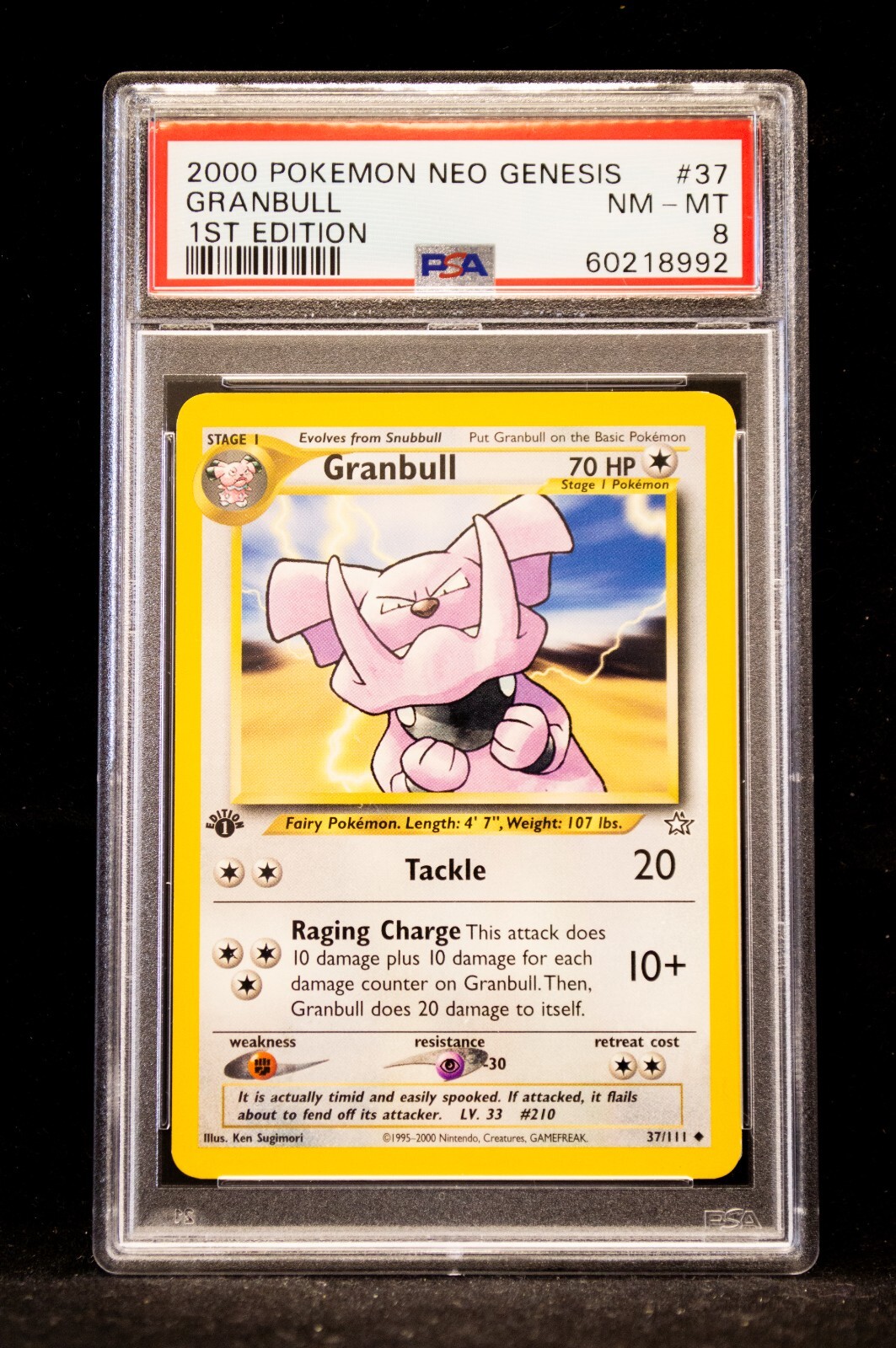 2000 Pokémon Neo Genesis Granbull #37 PSA 8 1st Edition