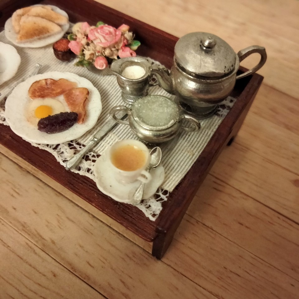 Dolls House artisan Lesley Burgess The English Kitchen filled breakfast