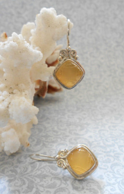 Sajen Sterling Smooth & Frosted Carved Yellow Quartz Drop Earrings  RE44BB1