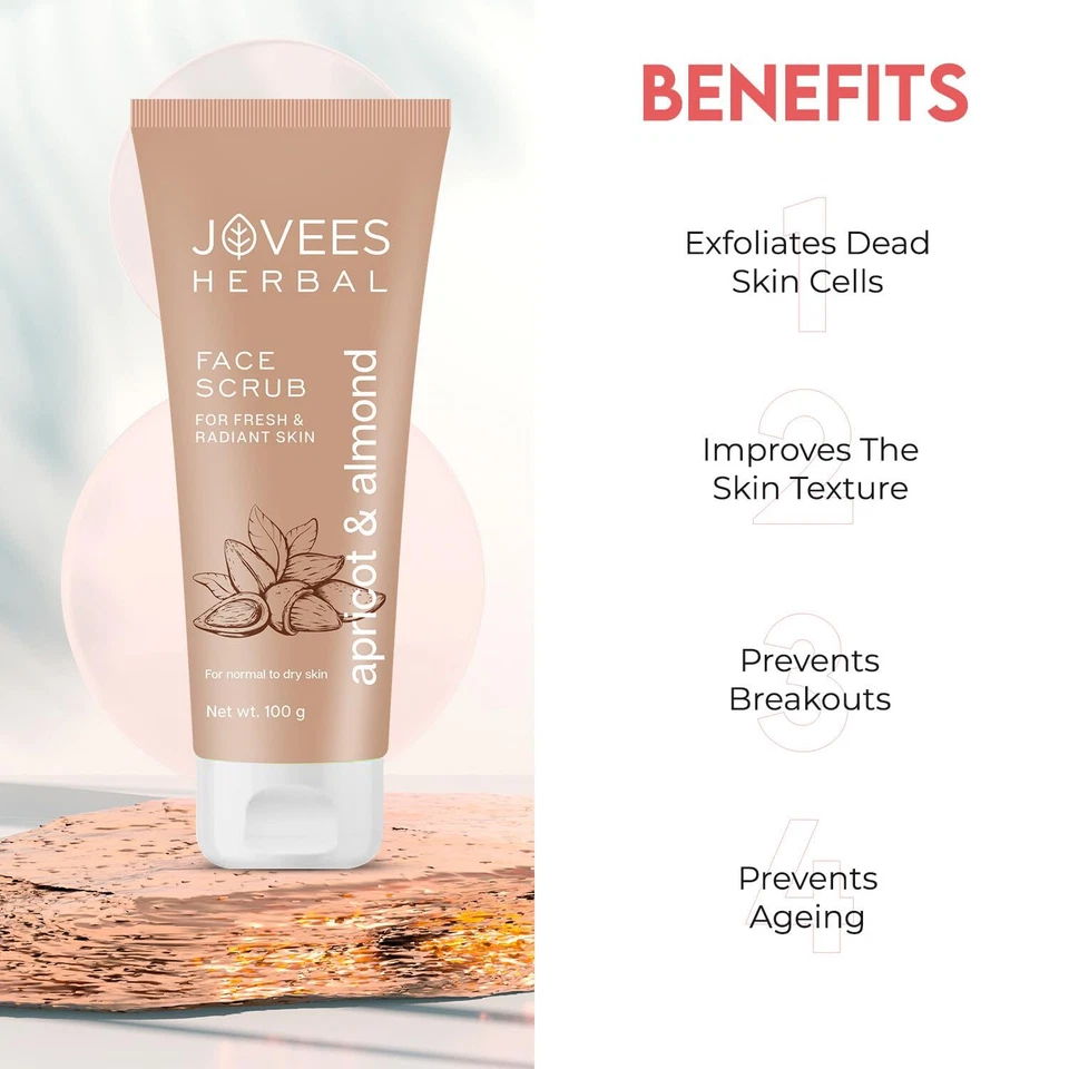 Jovees Herbal Apricot And Almond Face Scrub For Normal To Dry Skin 100g - Image 4 of 4