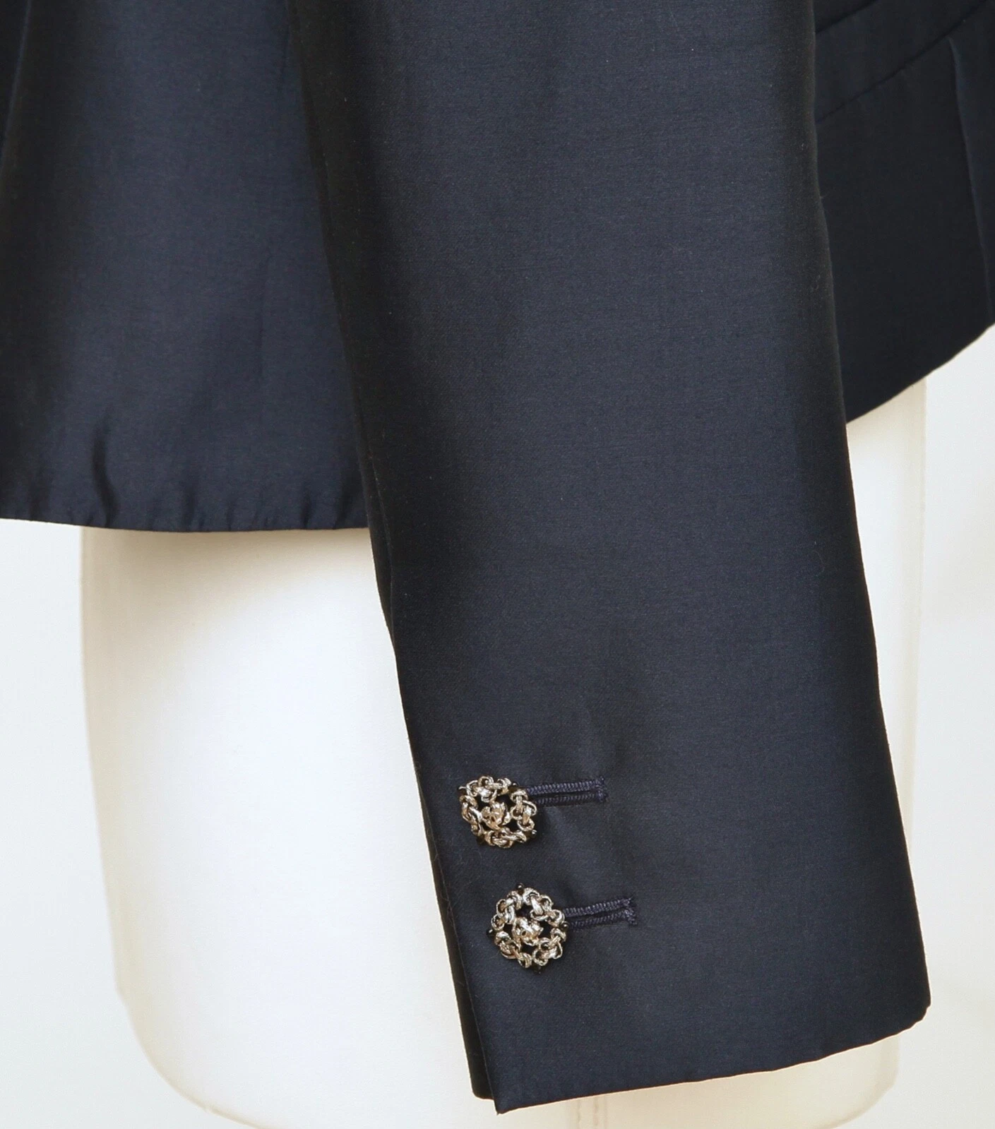 Giacca blazer cappotto CHANEL blu navy catena argento manica lunga tg 40 2014 14C
